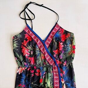 [Flying Tomato] Tropical Panel Print Halter Wrap Front High-Low Tulip Hem Dress
